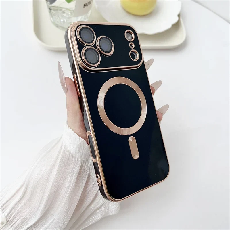 iPhone Hoesje met Cameralensbescherming en Magnetische Laadring Siliconen Beschermhoes voor iPhone 14 15 16 17 | Sansoti