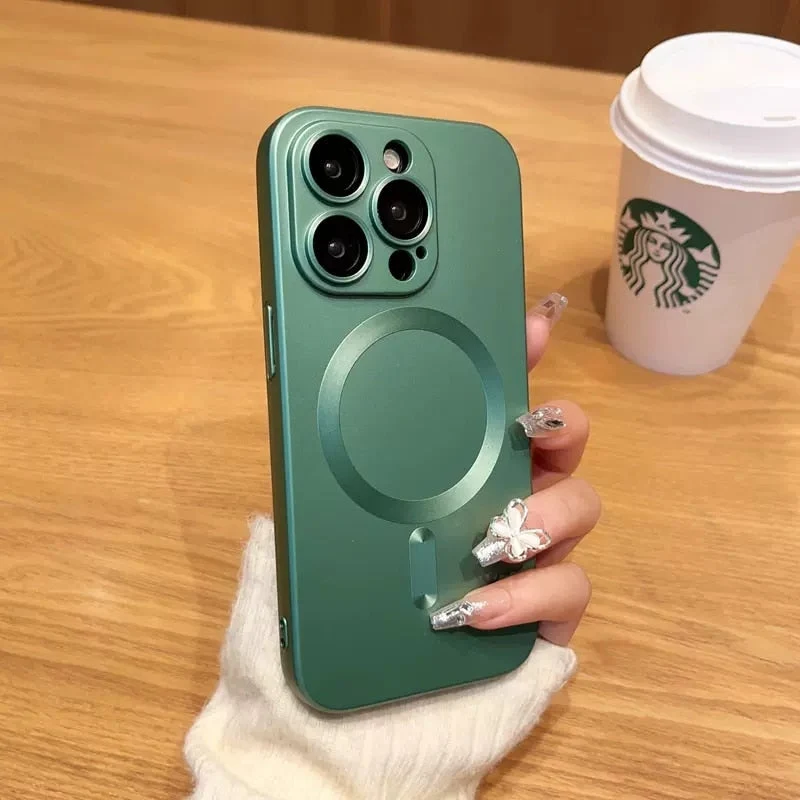 Magnetische iPhone Hoesje Mat Afwerking Camerabescherming 14 15 16 17 Pro Max Air Siliconen Telefooncase | Sansoti