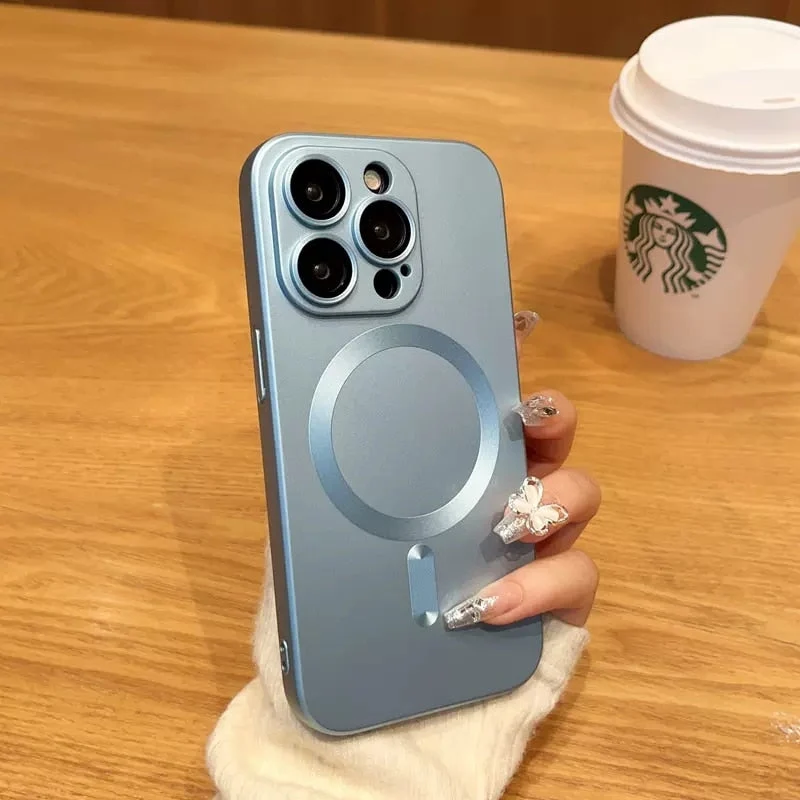 Magnetische iPhone Hoesje Mat Afwerking Camerabescherming 14 15 16 17 Pro Max Air Siliconen Telefooncase | Sansoti