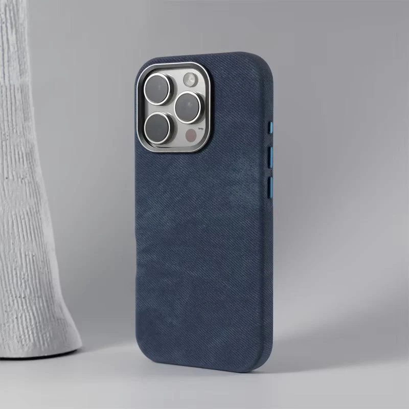 Polyester iPhone Hoesje met Denim-Look voor 13 tot 17 Draadloos Laden Compatibel Stevige Bescherming | Sansoti