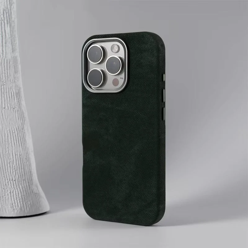 Polyester iPhone Hoesje met Denim-Look voor 13 tot 17 Draadloos Laden Compatibel Stevige Bescherming | Sansoti