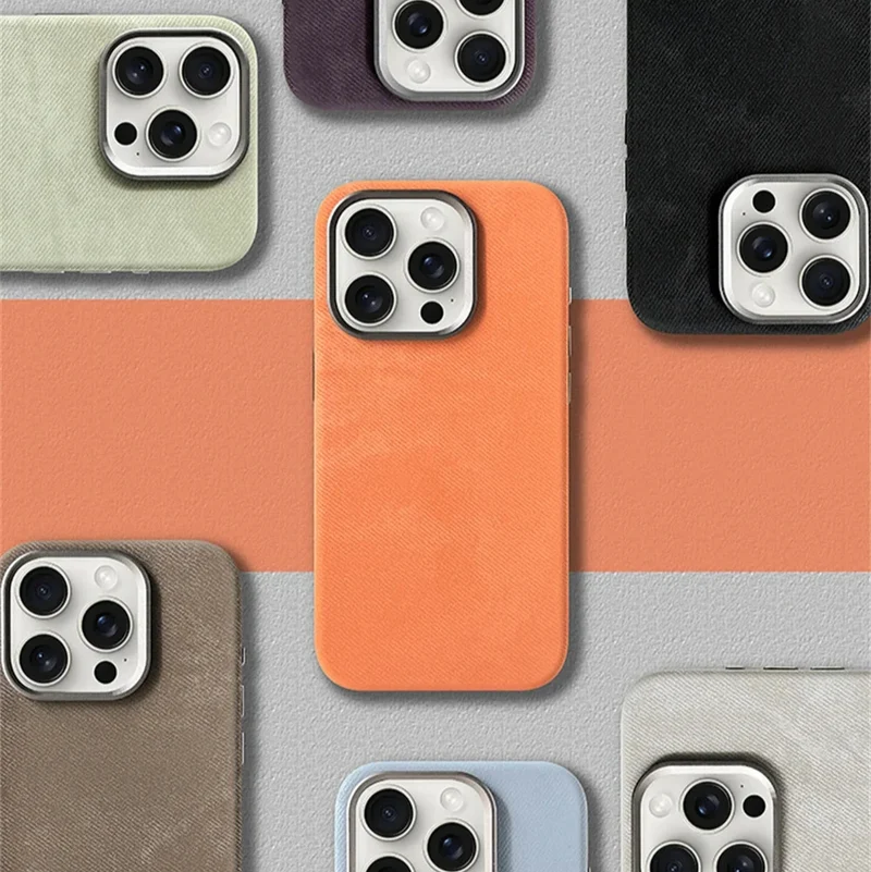 Polyester iPhone Hoesje met Denim-Look voor 13 tot 17 Draadloos Laden Compatibel Stevige Bescherming | Sansoti