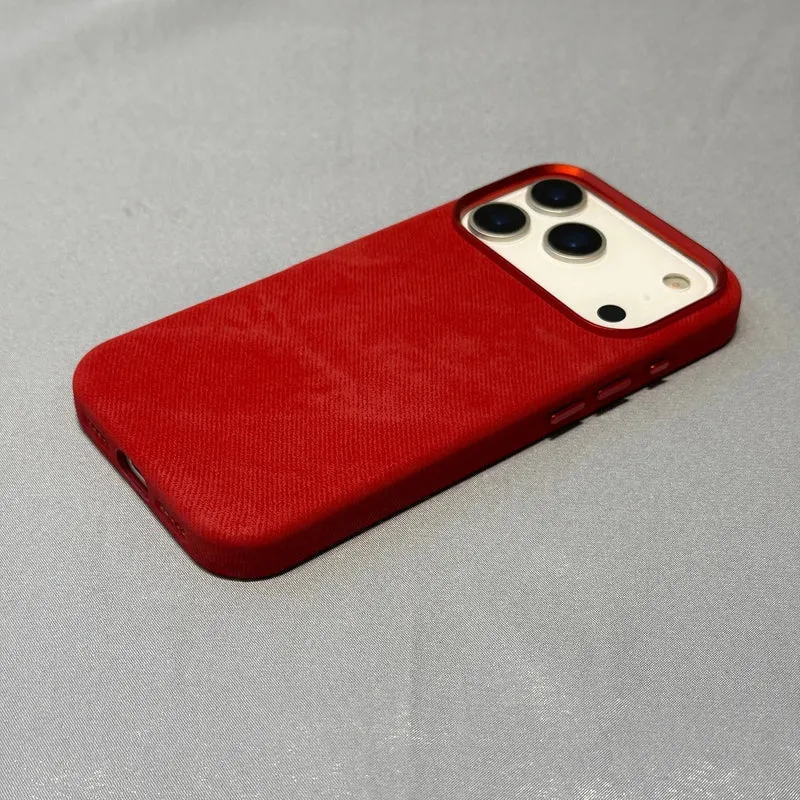 Polyester iPhone Hoesje met Denim-Look voor 13 tot 17 Draadloos Laden Compatibel Stevige Bescherming | Sansoti