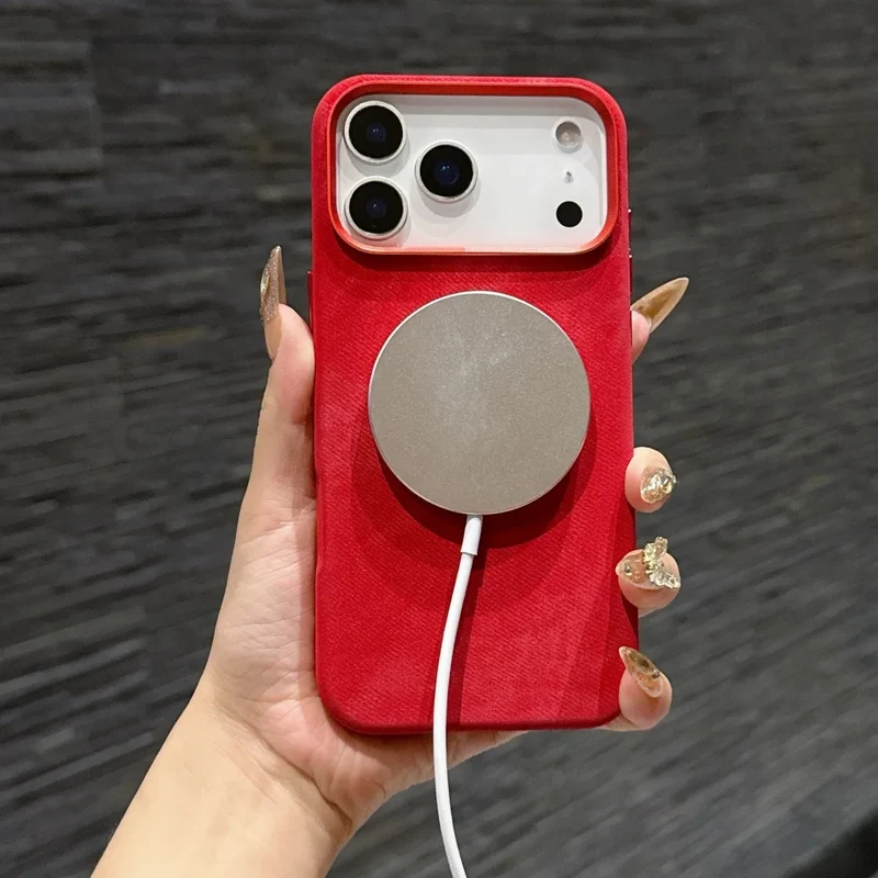 Polyester iPhone Hoesje met Denim-Look voor 13 tot 17 Draadloos Laden Compatibel Stevige Bescherming | Sansoti