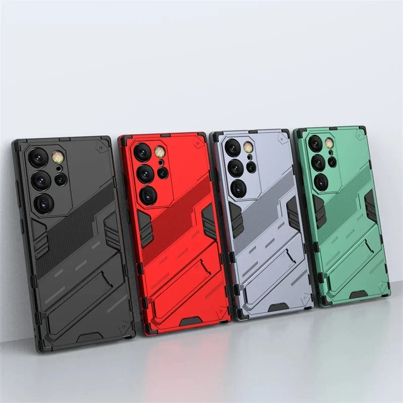 Schokbestendige Telefoonhoes Samsung Galaxy met Standaard Zwart Blauw Grijs Beschermhoes Smartphone Hoesje | Sansoti