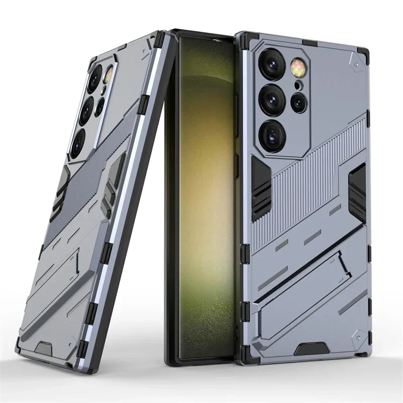 Schokbestendige Telefoonhoes Samsung Galaxy met Standaard Zwart Blauw Grijs Beschermhoes Smartphone Hoesje | Sansoti