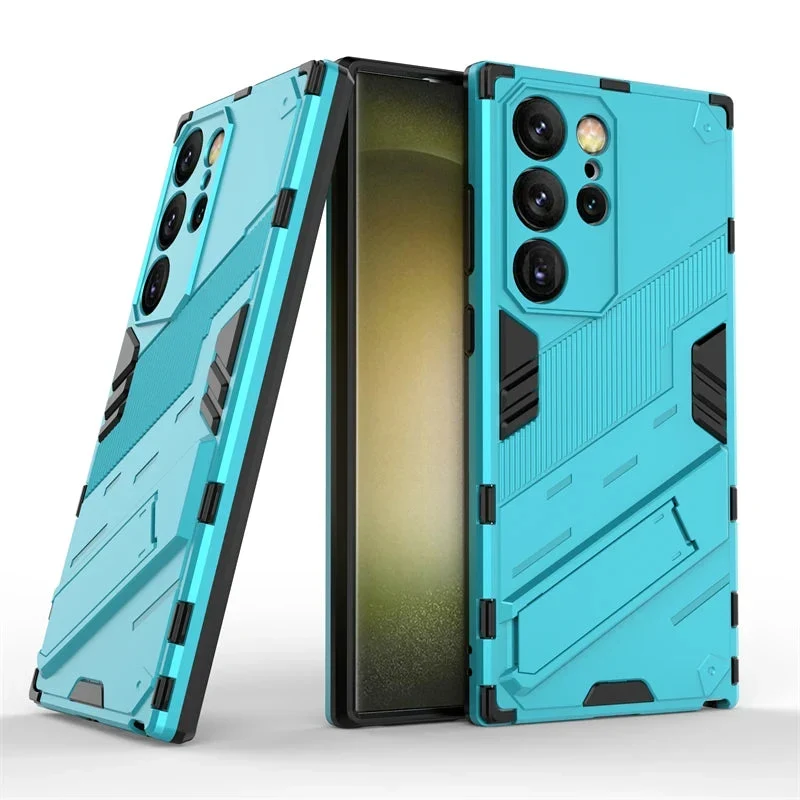 Schokbestendige Telefoonhoes Samsung Galaxy met Standaard Zwart Blauw Grijs Beschermhoes Smartphone Hoesje | Sansoti
