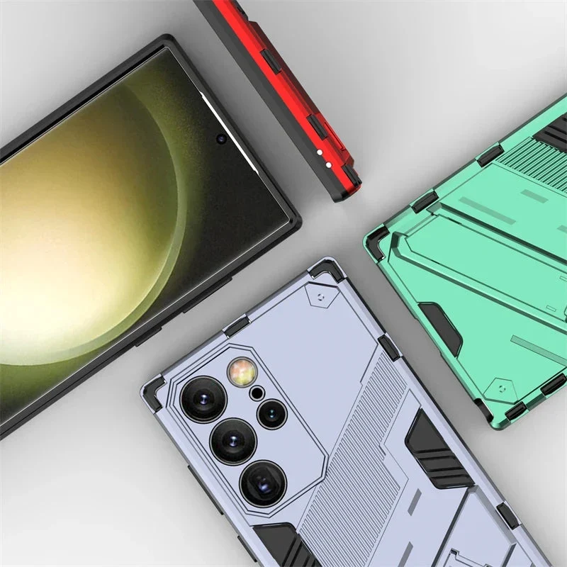 Schokbestendige Telefoonhoes Samsung Galaxy met Standaard Zwart Blauw Grijs Beschermhoes Smartphone Hoesje | Sansoti