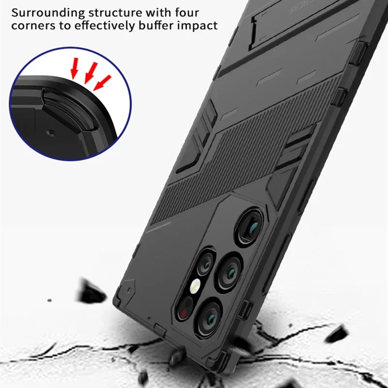 Schokbestendige Telefoonhoes Samsung Galaxy met Standaard Zwart Blauw Grijs Beschermhoes Smartphone Hoesje | Sansoti