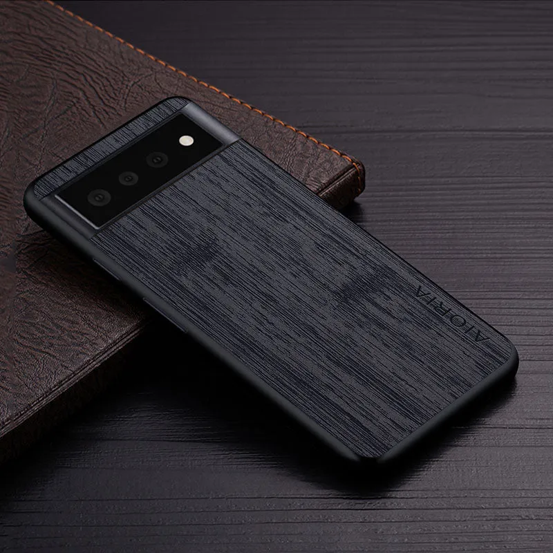 Google Pixel Hoesje Houtstructuur PU Leer Schokbestendig Beschermend Telefoonhoesje Zachte Grip 5 Kleuren | Sansoti