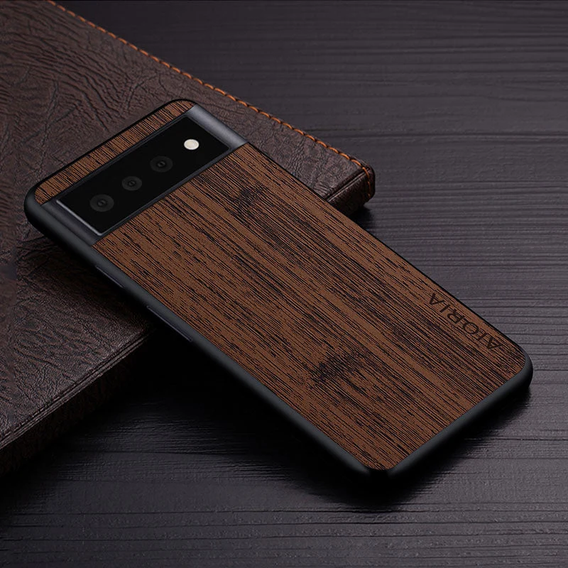 Google Pixel Hoesje Houtstructuur PU Leer Schokbestendig Beschermend Telefoonhoesje Zachte Grip 5 Kleuren | Sansoti