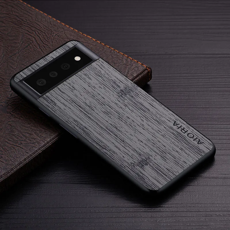 Google Pixel Hoesje Houtstructuur PU Leer Schokbestendig Beschermend Telefoonhoesje Zachte Grip 5 Kleuren | Sansoti