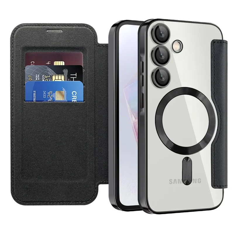 Doorzichtige Flipcase Portemonnee met Kaartvakjes Magnetische Sluiting voor Samsung Galaxy S22 S23 S24 S25 S26 Ultra | Sansoti
