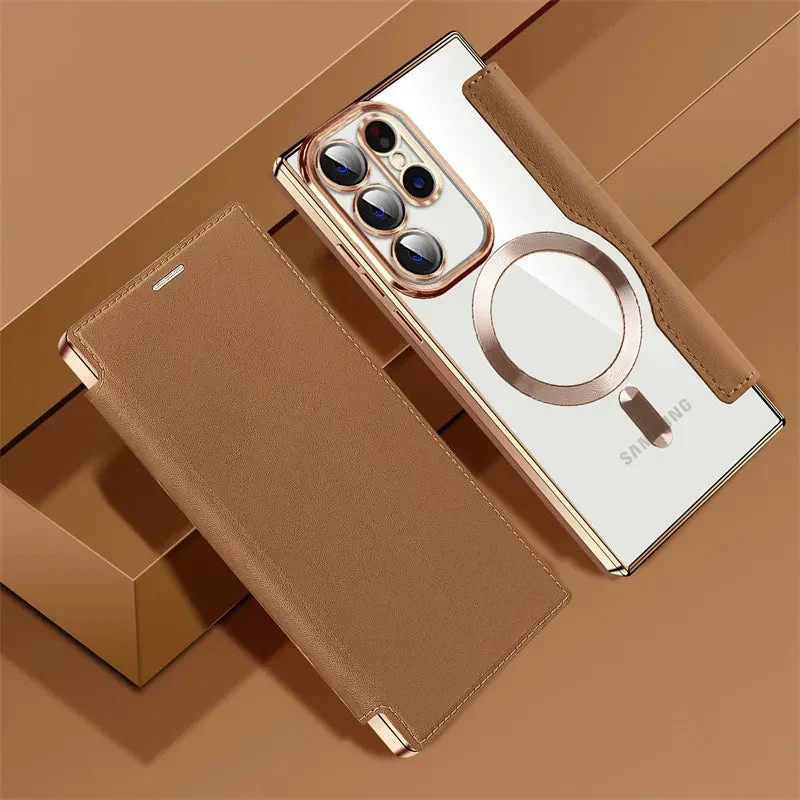 Doorzichtige Flipcase Portemonnee met Kaartvakjes Magnetische Sluiting voor Samsung Galaxy S22 S23 S24 S25 S26 Ultra | Sansoti