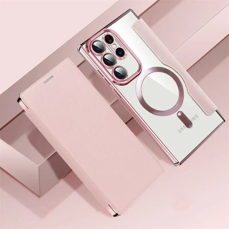 Doorzichtige Flipcase Portemonnee met Kaartvakjes Magnetische Sluiting voor Samsung Galaxy S22 S23 S24 S25 S26 Ultra | Sansoti