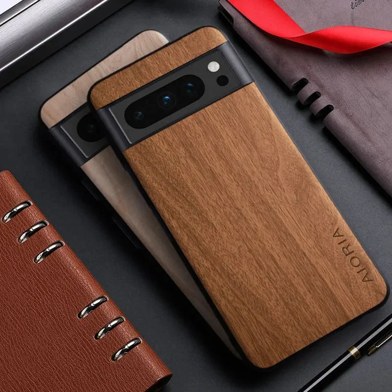 Houten Telefoonhoesje Google Pixel Schokabsorberend PU Leer Antislip Precisie Uitsnedes Optimale Bescherming | Sansoti