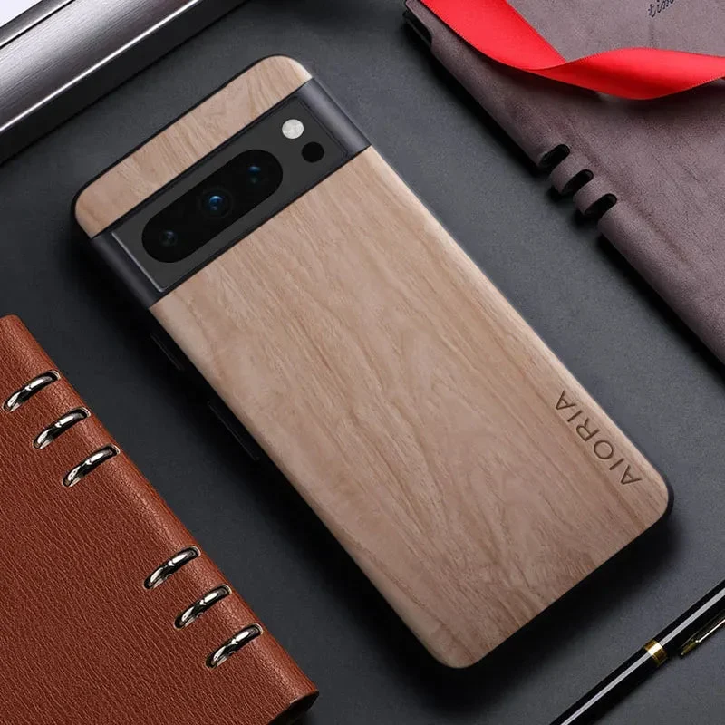 Houten Telefoonhoesje Google Pixel Schokabsorberend PU Leer Antislip Precisie Uitsnedes Optimale Bescherming | Sansoti