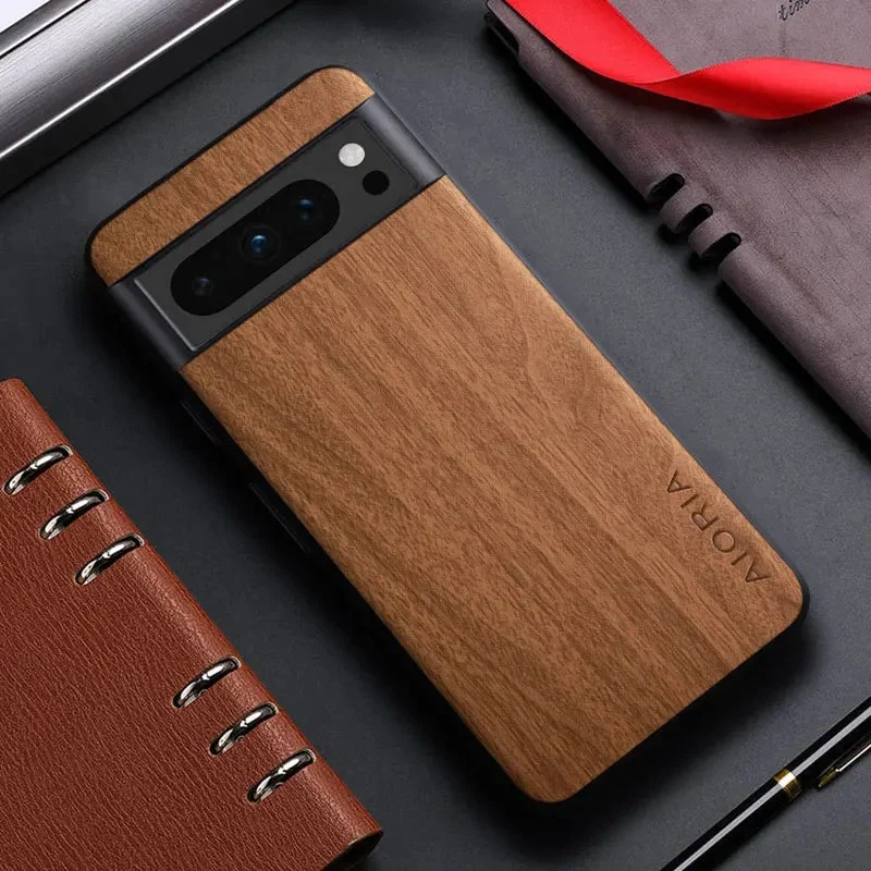 Houten Telefoonhoesje Google Pixel Schokabsorberend PU Leer Antislip Precisie Uitsnedes Optimale Bescherming | Sansoti