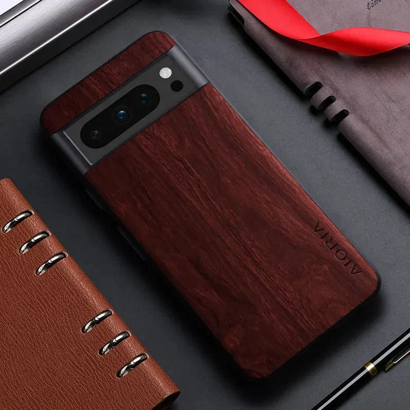 Houten Telefoonhoesje Google Pixel Schokabsorberend PU Leer Antislip Precisie Uitsnedes Optimale Bescherming | Sansoti