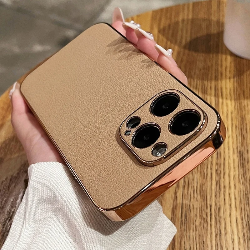 Leren iPhone Hoesje met Galvanische Zijkanten Camera Bescherming 13 14 15 16 17 Pro Max Stijlvol Design | Sansoti
