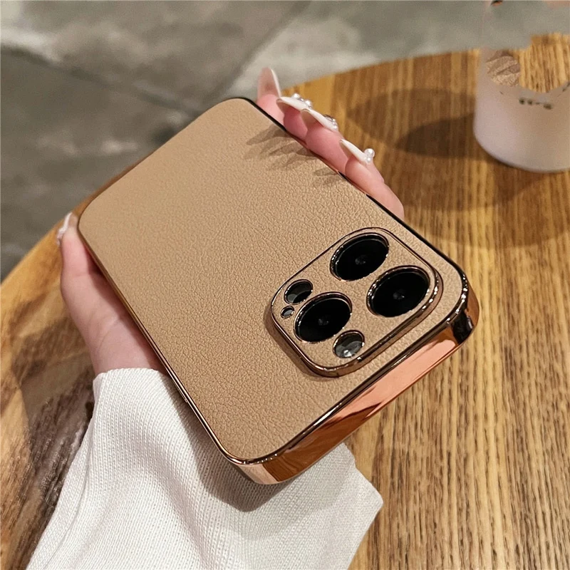 Leren iPhone Hoesje met Galvanische Zijkanten Camera Bescherming 13 14 15 16 17 Pro Max Stijlvol Design | Sansoti