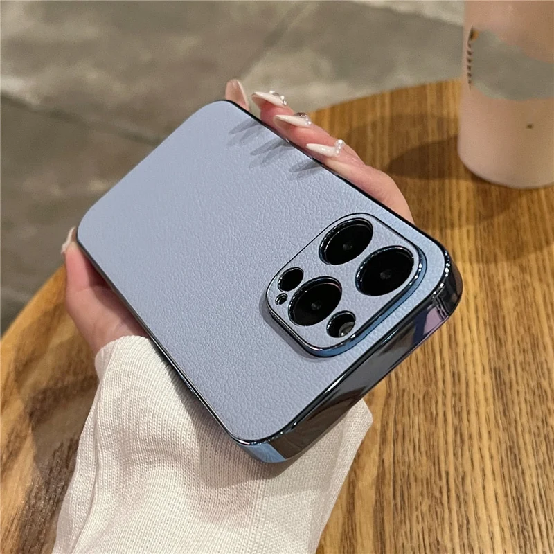 Leren iPhone Hoesje met Galvanische Zijkanten Camera Bescherming 13 14 15 16 17 Pro Max Stijlvol Design | Sansoti