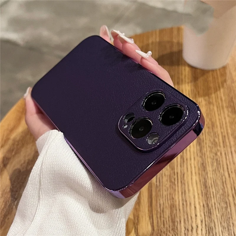 Leren iPhone Hoesje met Galvanische Zijkanten Camera Bescherming 13 14 15 16 17 Pro Max Stijlvol Design | Sansoti