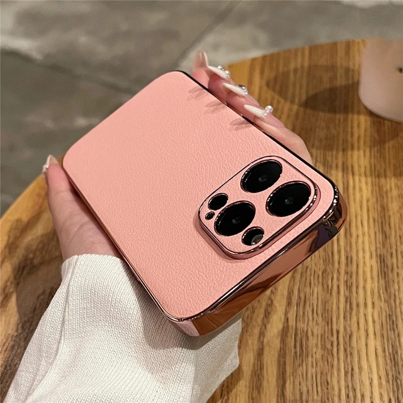 Leren iPhone Hoesje met Galvanische Zijkanten Camera Bescherming 13 14 15 16 17 Pro Max Stijlvol Design | Sansoti