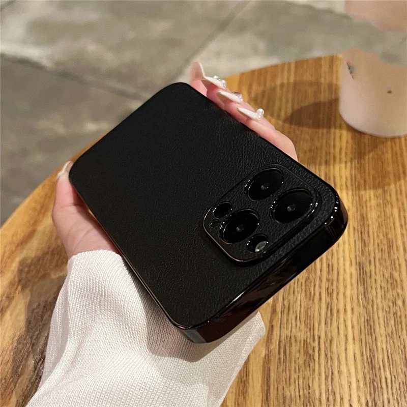 Leren iPhone Hoesje met Galvanische Zijkanten Camera Bescherming 13 14 15 16 17 Pro Max Stijlvol Design | Sansoti