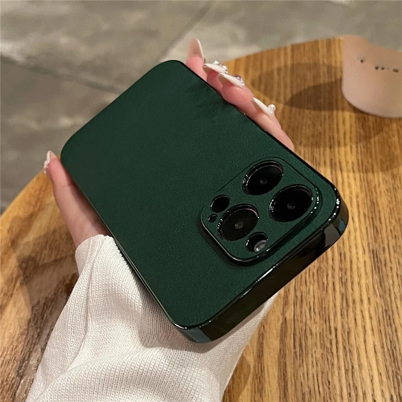 Leren iPhone Hoesje met Galvanische Zijkanten Camera Bescherming 13 14 15 16 17 Pro Max Stijlvol Design | Sansoti