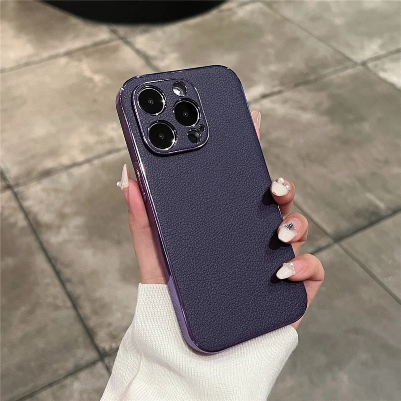 Leren iPhone Hoesje met Galvanische Zijkanten Camera Bescherming 13 14 15 16 17 Pro Max Stijlvol Design | Sansoti