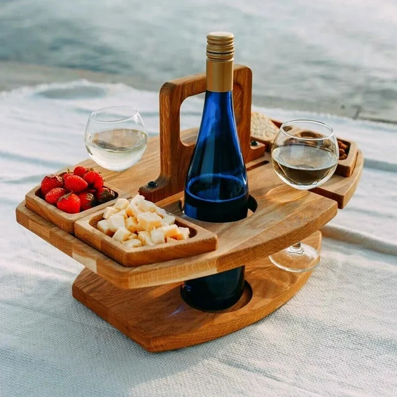 Draagbare Houten Picknicktafel met Wijnhouder & Handvat voor Buiten | Sansoti