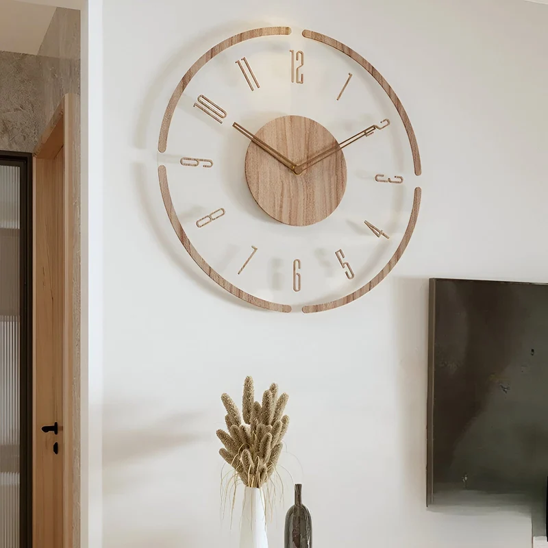 Minimalistische Wandklok Hout Acryl Stil Uurwerk 30-35cm Scandinavisch Interieur Modern Design Klok | Sansoti