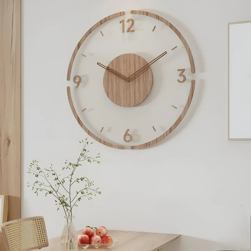 Minimalistische Wandklok Hout Acryl Stil Uurwerk 30-35cm Scandinavisch Interieur Modern Design Klok | Sansoti