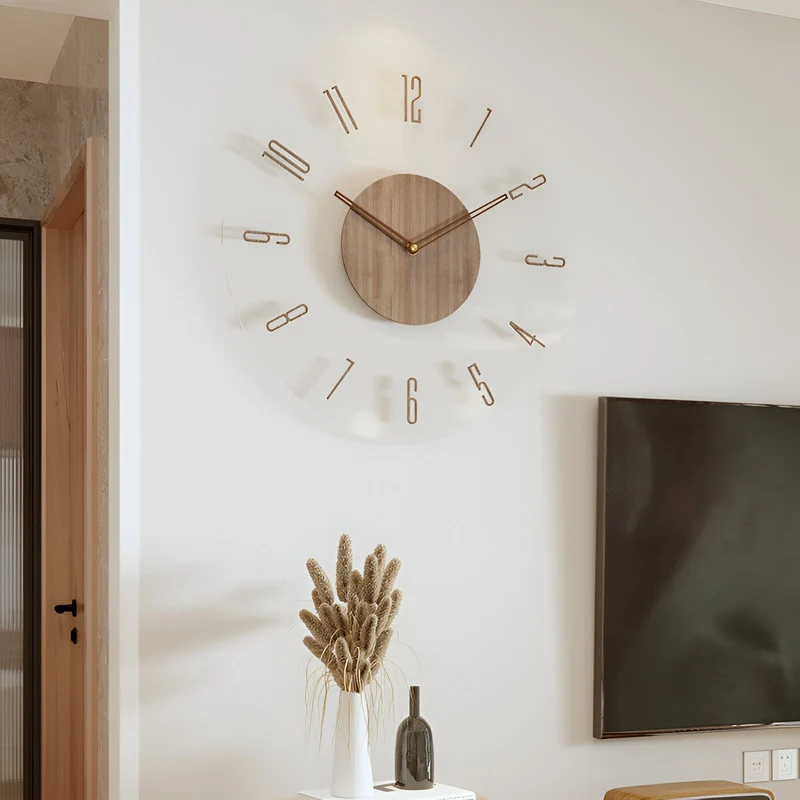 Minimalistische Wandklok Hout Acryl Stil Uurwerk 30-35cm Scandinavisch Interieur Modern Design Klok | Sansoti