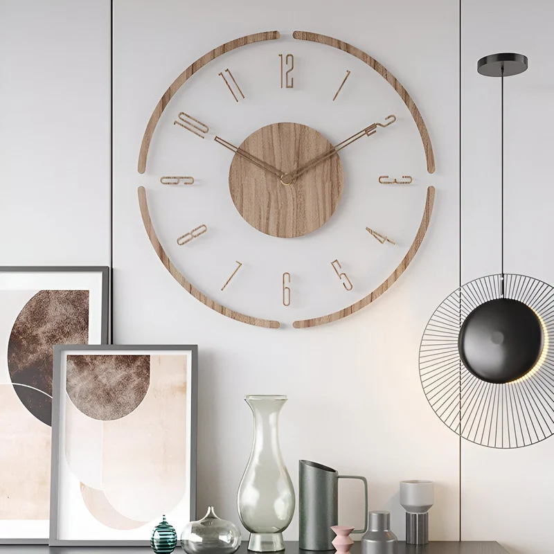 Minimalistische Wandklok Hout Acryl Stil Uurwerk 30-35cm Scandinavisch Interieur Modern Design Klok | Sansoti