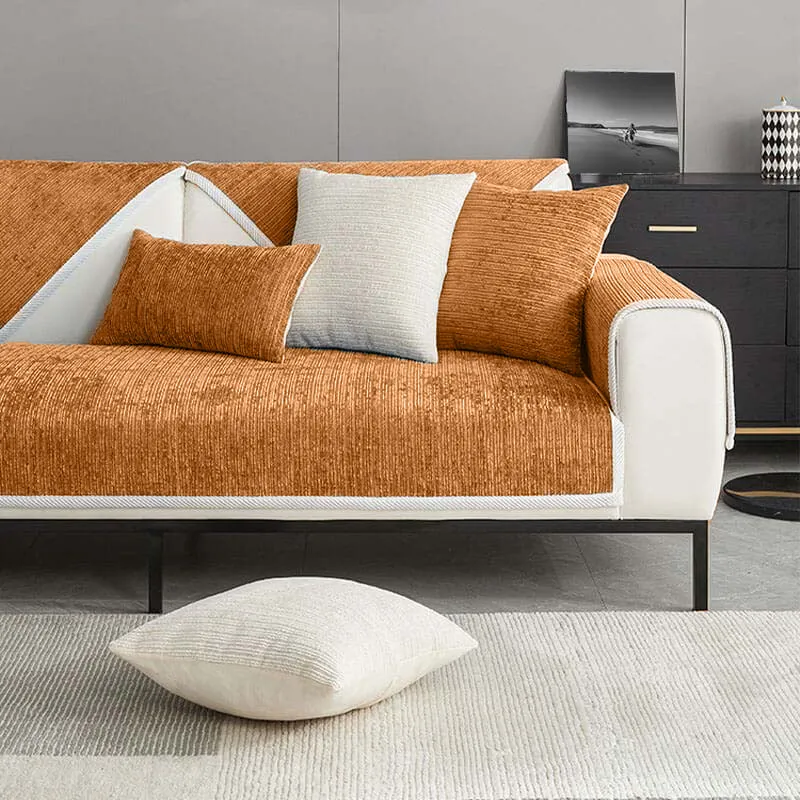 Chenille Bankhoes Wasbaar Huisdiervriendelijk 1-Zits 2-Zits 3-Zits Antislip Beschermer Grijs Beige Blauw Groen Oranje | Sansoti