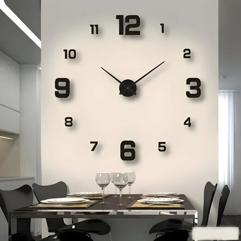 3D Wandklok met Grote Cijfers Zelfklevend Modern Design Geruisloos Zwart Zilver Goud Rood Glow-in-the-Dark voor Woonkamer Slaapkamer Kantoor | Sansoti