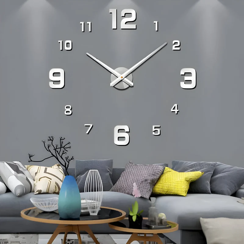 3D Wandklok met Grote Cijfers Zelfklevend Modern Design Geruisloos Zwart Zilver Goud Rood Glow-in-the-Dark voor Woonkamer Slaapkamer Kantoor | Sansoti