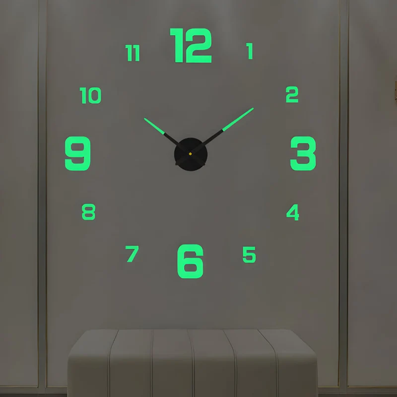 3D Wandklok met Grote Cijfers Zelfklevend Modern Design Geruisloos Zwart Zilver Goud Rood Glow-in-the-Dark voor Woonkamer Slaapkamer Kantoor | Sansoti