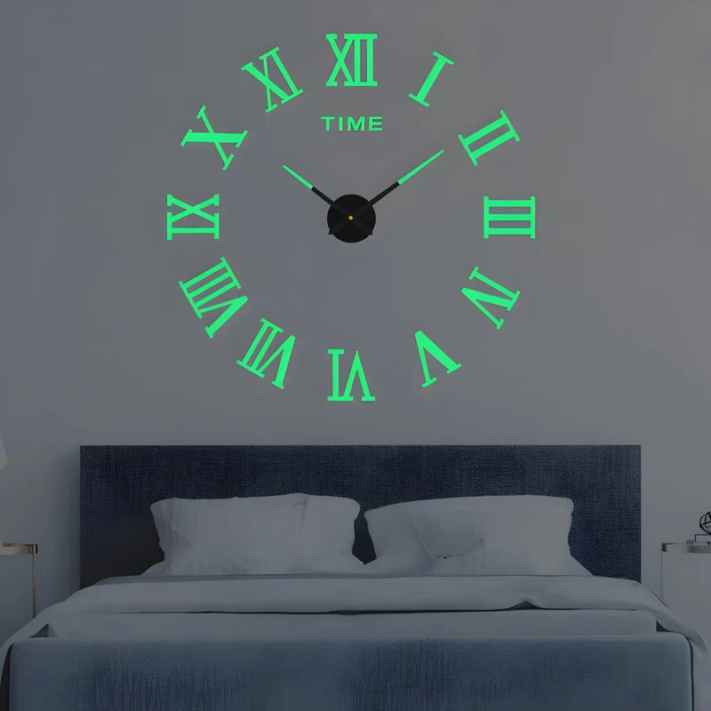 3D Wandklok met Grote Cijfers Zelfklevend Modern Design Geruisloos Zwart Zilver Goud Rood Glow-in-the-Dark voor Woonkamer Slaapkamer Kantoor | Sansoti