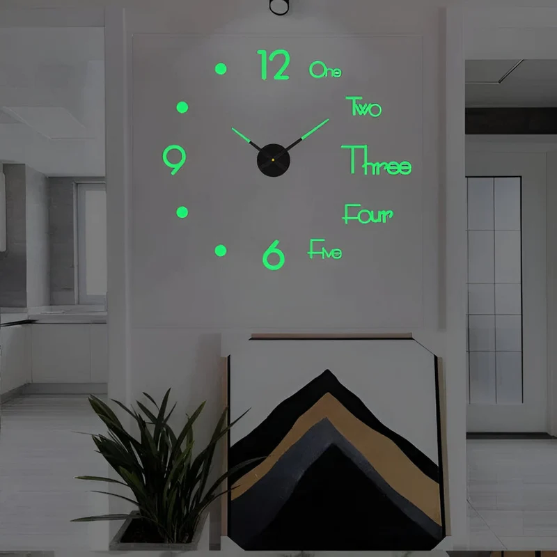 3D Wandklok met Grote Cijfers Zelfklevend Modern Design Geruisloos Zwart Zilver Goud Rood Glow-in-the-Dark voor Woonkamer Slaapkamer Kantoor | Sansoti