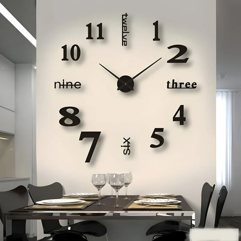 3D Wandklok met Grote Cijfers Zelfklevend Modern Design Geruisloos Zwart Zilver Goud Rood Glow-in-the-Dark voor Woonkamer Slaapkamer Kantoor | Sansoti