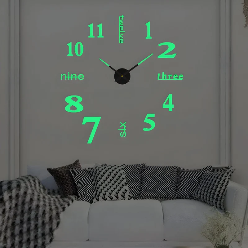 3D Wandklok met Grote Cijfers Zelfklevend Modern Design Geruisloos Zwart Zilver Goud Rood Glow-in-the-Dark voor Woonkamer Slaapkamer Kantoor | Sansoti
