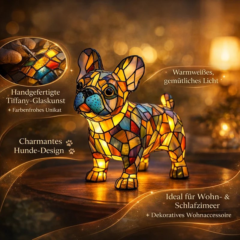 Hondenlamp Glas-in-Lood Sfeerverlichting Meerkleurig Mozaïek Dierenthema | Sansoti