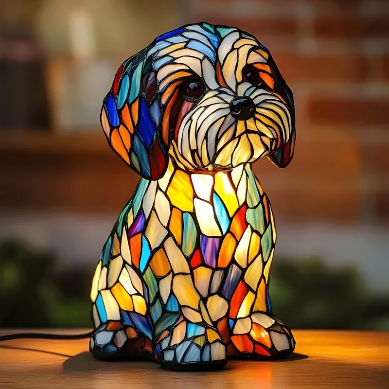 Hondenlamp Glas-in-Lood Sfeerverlichting Meerkleurig Mozaïek Dierenthema | Sansoti