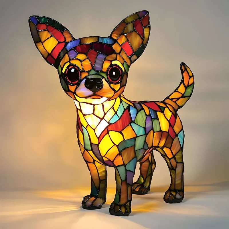 Hondenlamp Glas-in-Lood Sfeerverlichting Meerkleurig Mozaïek Dierenthema | Sansoti