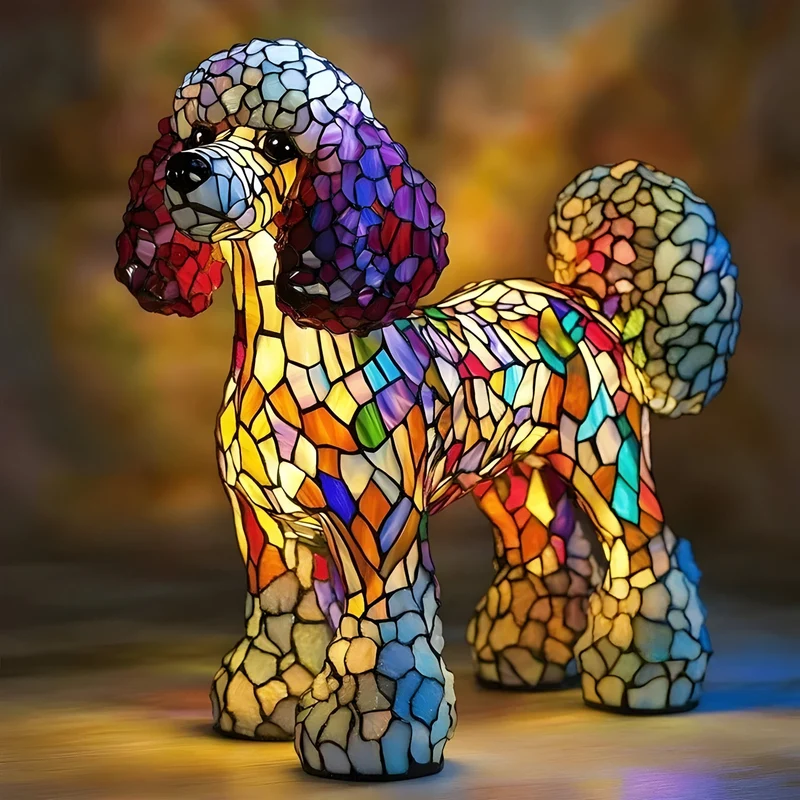 Hondenlamp Glas-in-Lood Sfeerverlichting Meerkleurig Mozaïek Dierenthema | Sansoti