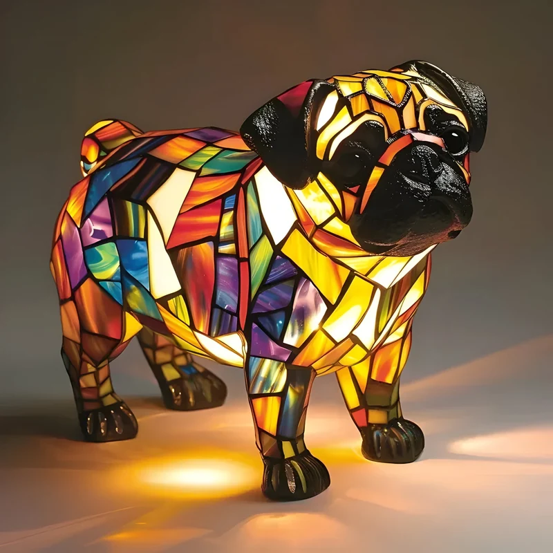 Hondenlamp Glas-in-Lood Sfeerverlichting Meerkleurig Mozaïek Dierenthema | Sansoti