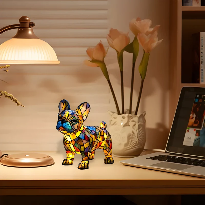 Hondenlamp Glas-in-Lood Sfeerverlichting Meerkleurig Mozaïek Dierenthema | Sansoti